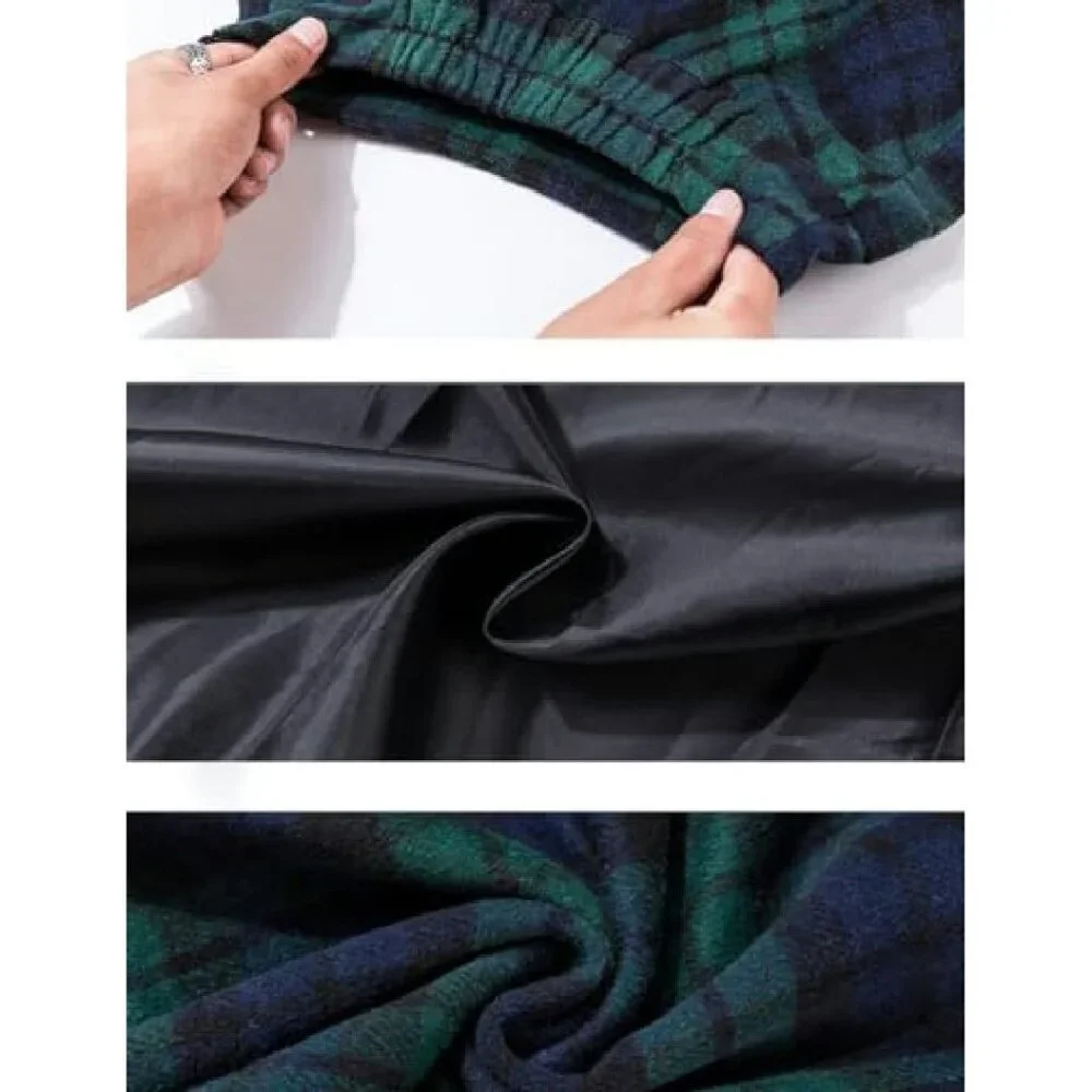 Warm Wool Plaid A-Line Skirt High Waist Elastic Pleated Long - Picture 4 of 4